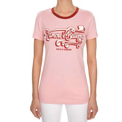 Cotton T-Shirt DG Logo L'amore Bellezza Print Pink Red