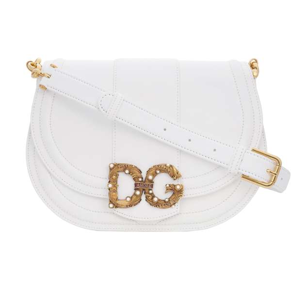 Crossbody Bag / Shoulder Bag DG AMORE made of calf leather with DG vintage brass fastening embellished with pearls and enameled scroll and with structured metal chain strap by DOLCE & GABBANA