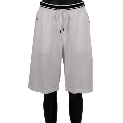 Cotton Sweatshorts with Logo Crown Print and Pockets White Black