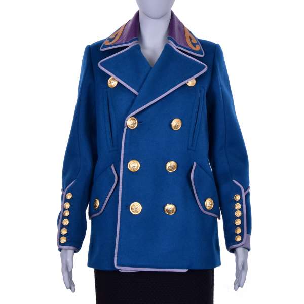 Double-Breasted royal military style short coat / jacket with golden buttons and snakeskin collar by DSQUARED2