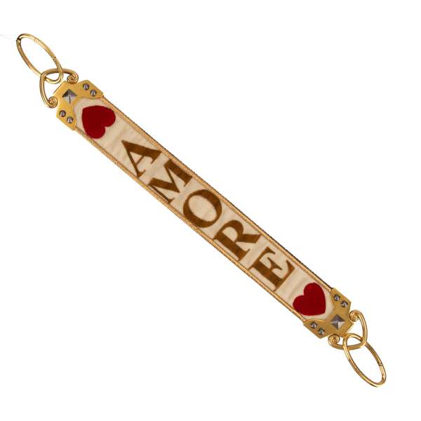 AMORE Heart velvet bag Strap / Handle with metal studs in gold by DOLCE & GABBANA