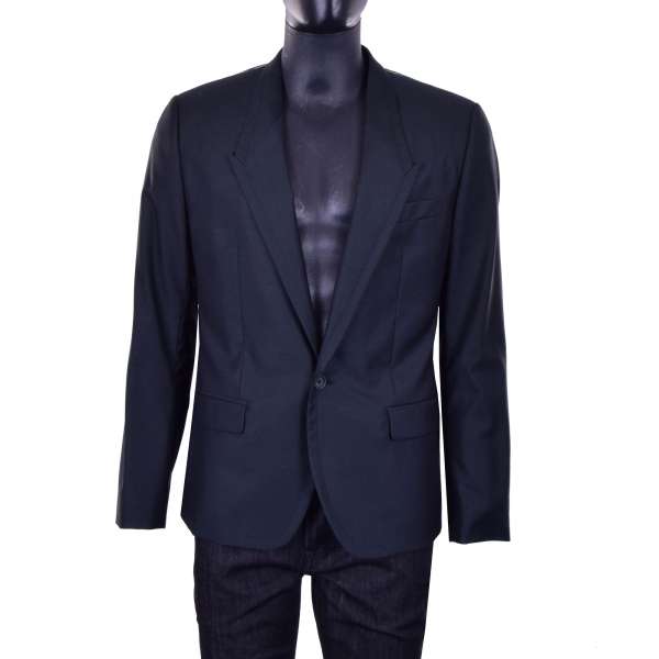 Classic virgin wool and silk Blazer SICILIA with notched lapel in gray by DOLCE & GABBANA