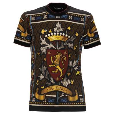 DG King Krone Löwe Baumwolle T-Shirt Schwarz Gold 46 S