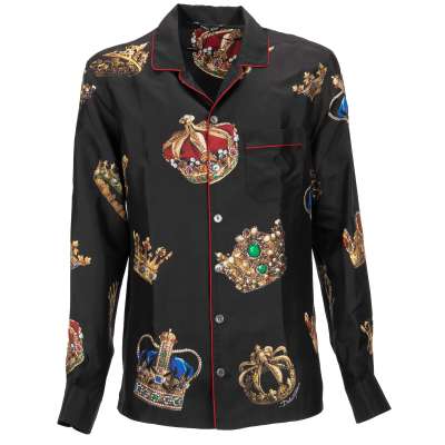 Baroque Crown Wide Fit Silk Shirt Black 38 XS S