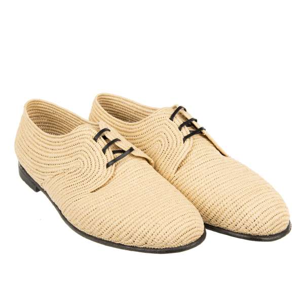 Formal derby shoes AMALFI made of woven raffia in beige by DOLCE & GABBANA