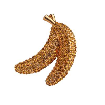 Banana Crystal Brooch Clip Gold Yellow