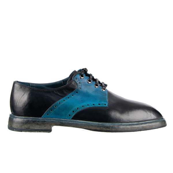 Bi-Color Vintage / Used Style Derby Shoes MARSALA made of leather in blue and navy by DOLCE & GABBANA