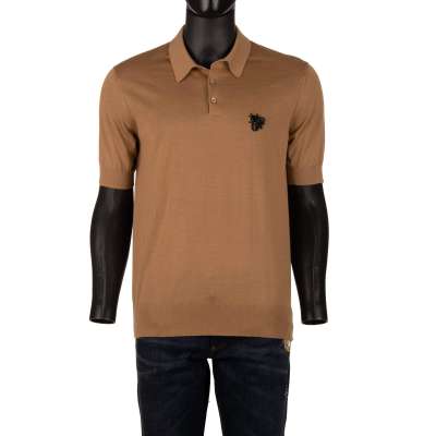 Cashmere Polo Shirt with Embroidered Bee Brown 48 M