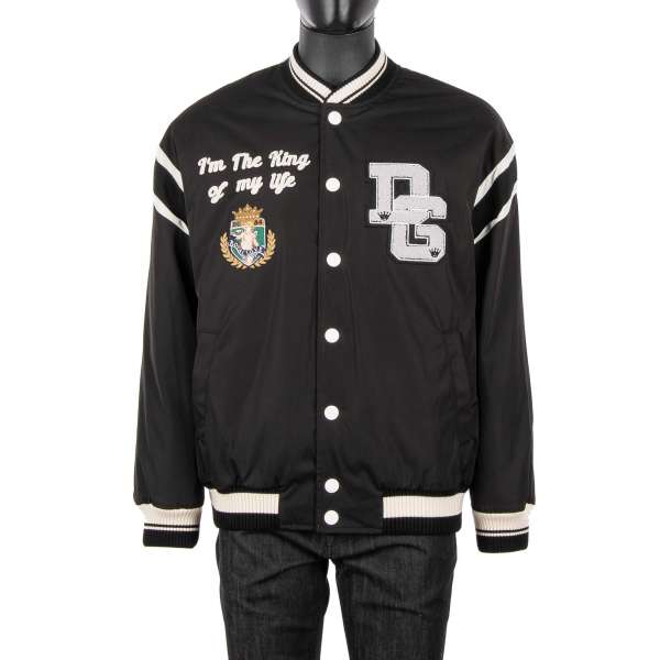 Stuffed Oversize varsity / bomber jacket "I'm the King of my Life" with royal motive and DG Logo embroidery by DOLCE & GABBANA