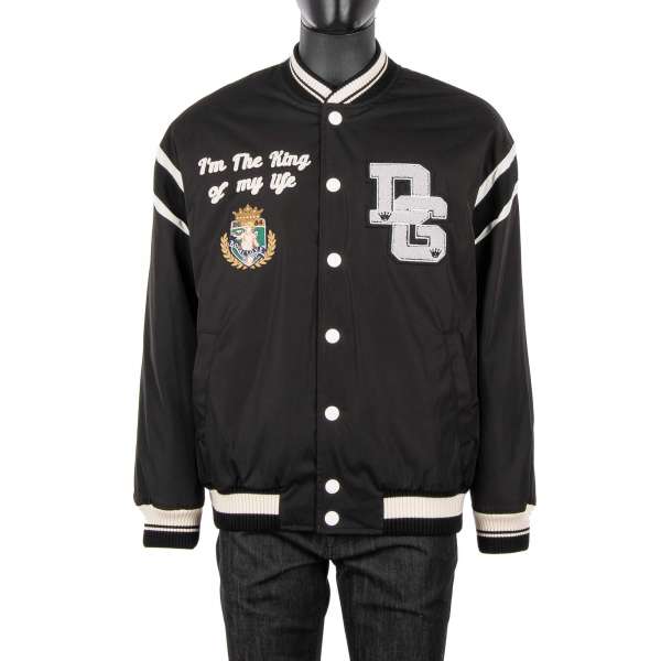 Gefütterte Oversize College / Bomberjacke "I'm the King of my Life" mit Royal Motiv und DG Logo Stickerei  von DOLCE & GABBANA