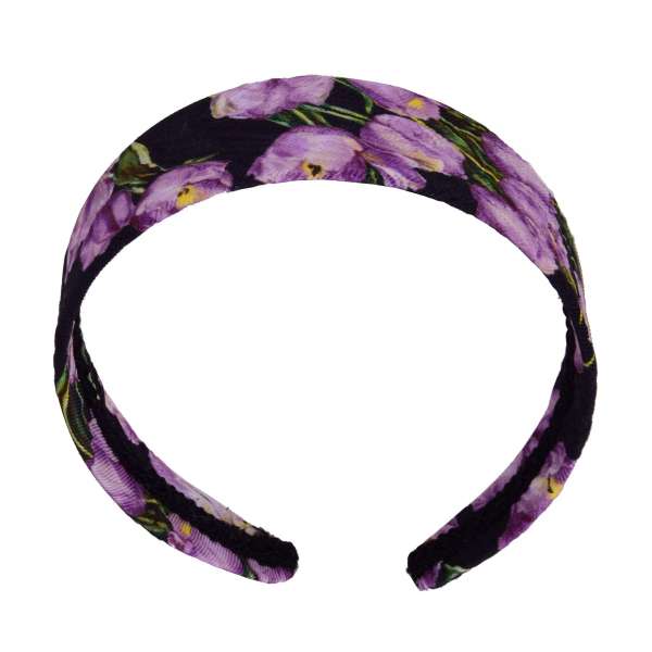 Hairband embelished with Tulips Print in Purple and Black by DOLCE & GABBANA