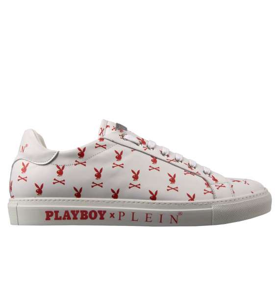 Low-Top Sneaker SKULL PLAYBOY with skull bunny print, metal logo plaque, printed logo to the rear and to the side by PHILIPP PLEIN x PLAYBOY