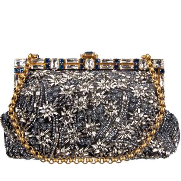 Clutch / Abendtasche VANDA aus Samt geschmückt mit Stickerei aus Kristallen und Pailletten und mit Kristallen beschmücktem Rahmen von DOLCE & GABBANA Black Label