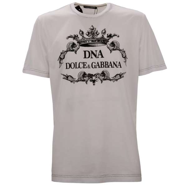  Cotton T-Shirt with DG Crown Logo print in black and white by DOLCE & GABBANA
