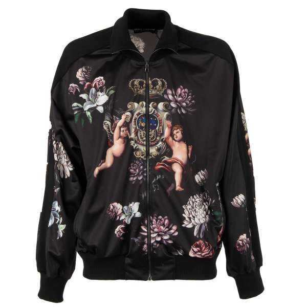 Leichte Jacke / Trainingsjacke mit Engeln, Blumen, Logo und Krone Print, Details aus Strick und Reißverschluss von DOLCE & GABBANA