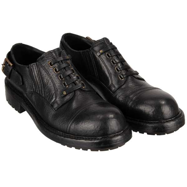 Derby Shoes BERNINI made of horse leather with decorative lace in black by DOLCE & GABBANA