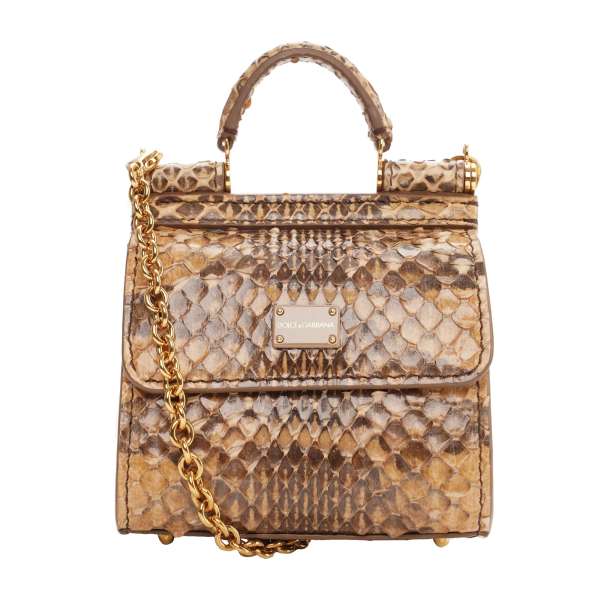 Snake Leather Crossbody Clutch Bag SICILY 58 Micro with DG Logo plate and detachable metal chain strap by DOLCE & GABBANA