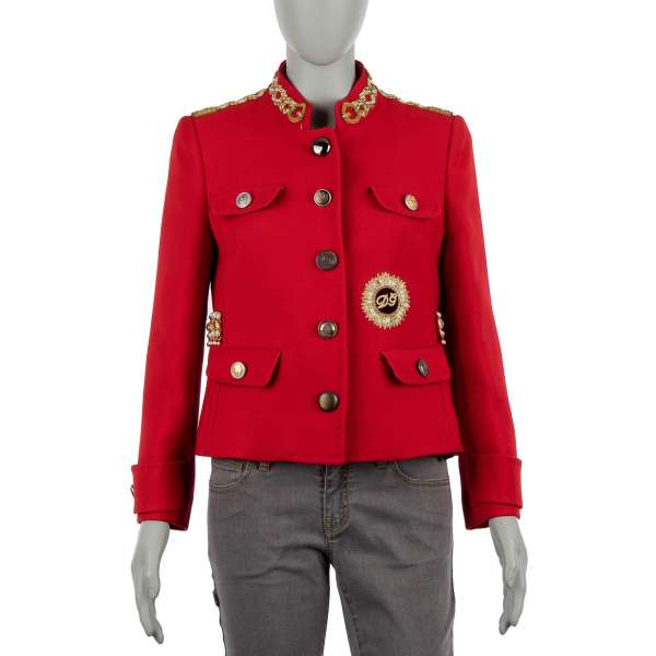 Virgin Wool Military / Royal Uniform Jacket with hand made goldwork embroidery, pearls and crystals embellishments and metal royal buttons by DOLCE & GABBANA Black Line