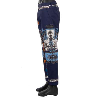 Cotton Dress Trousers with Angels Baroque Print Blue White 48 M