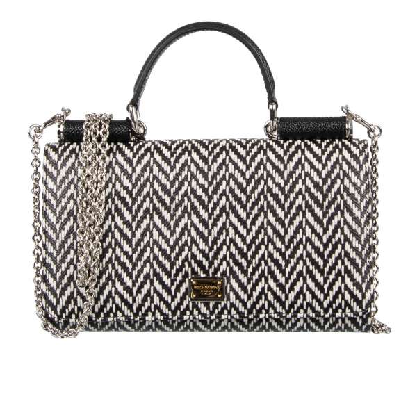 Crossbody dauphine leather bag SICILY WALLET with chevron pattern, logo plate and many pockets by DOLCE & GABBANA