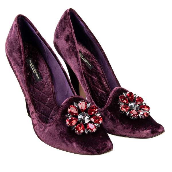 Velvet Pumps ALADINO with crystals brooch in Purple by DOLCE & GABBANA Black Label