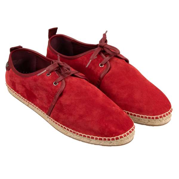 Suede Leather Loafer TREMITI with raffia elements and DG logo in red by DOLCE & GABBANA