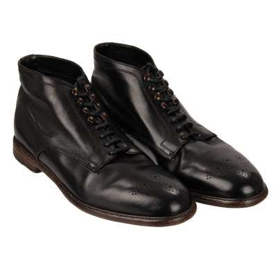 Leder Stiefel Stiefeletten Boots Schuhe MICHELANGELO Schwarz 44 UK 10 US 11