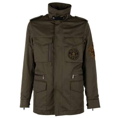 Military Canvas Jacket DG LOVE with Embroidery und Pockets Khaki