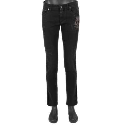 Pearl Crown Heart 5-Pockets Jeans SKINNY Black