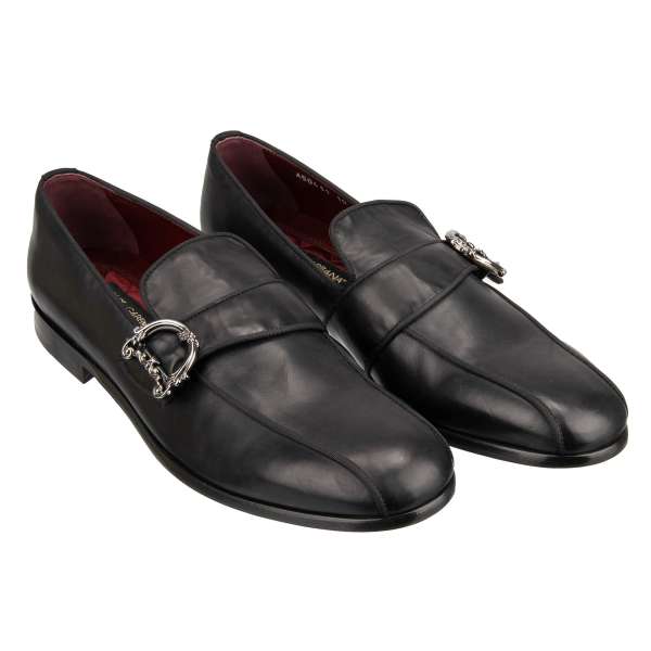 DG Baroque logo buckle embellished loafer shoes MILANO made of leather in black by DOLCE & GABBANA