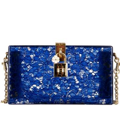 Plexiglass Clutch Bag DOLCE BOX Rainbow with Taormina Lace Blue