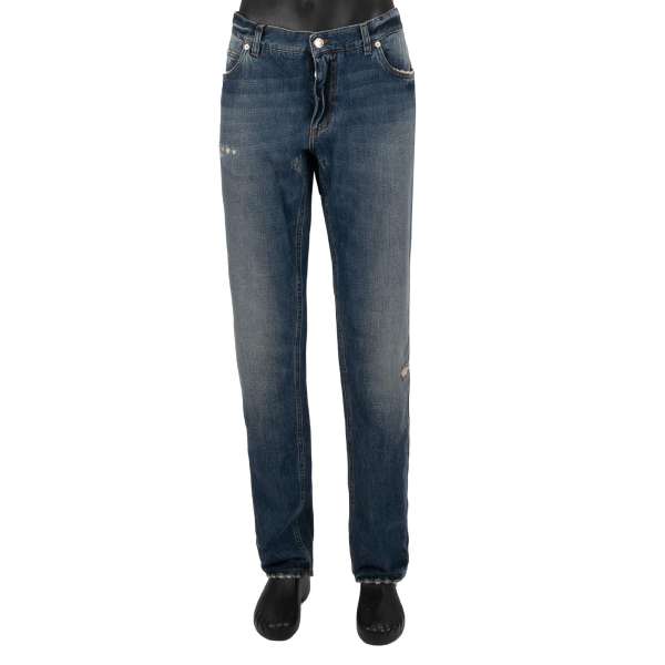 5-Pockets Jeans CLASSIC mit Leder Metall Logo Schild und Distressed Elementen von DOLCE & GABBANA