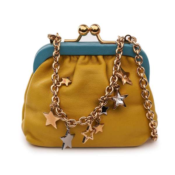 Dolce Gabbana Star Metal Chain Clutch Purse Bag Gold Green Yellow Blue FASHION ROOMS
