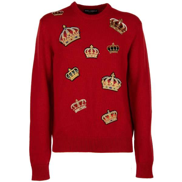 Kaschmir Rundhals Sweater / Pullover mit bestickten Kronen von DOLCE & GABBANA