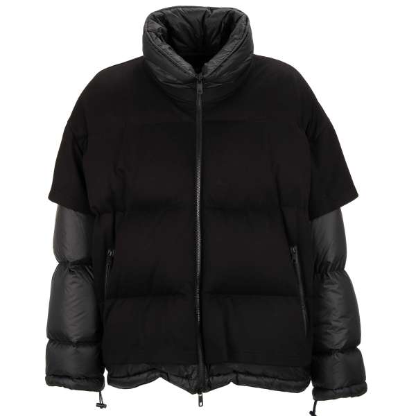 Oversized down jacket with cotton T-Shirt style cover, hidden hood and zipped pockets by DOLCE & GABBANA