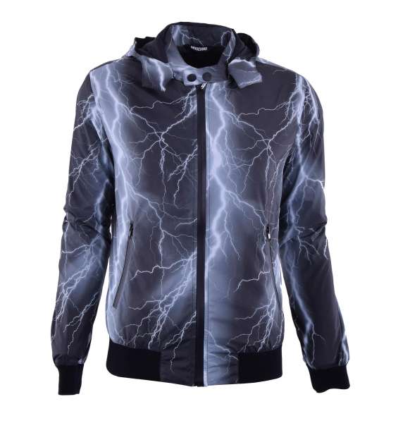 Nylon Jacket with hoody and "Thunderbolt" print by MOSCHINO First Line