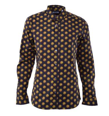 Cotton Shirt with Buttons Print Black Gold 38 15 XS