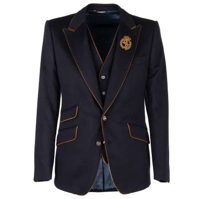 Cashmere Jacket Vest Ensemble SICILIA with Embroidered Logo Crown Blue