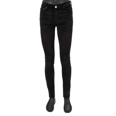 Velour Skinny Stack Jeans mit Logo Schwarz