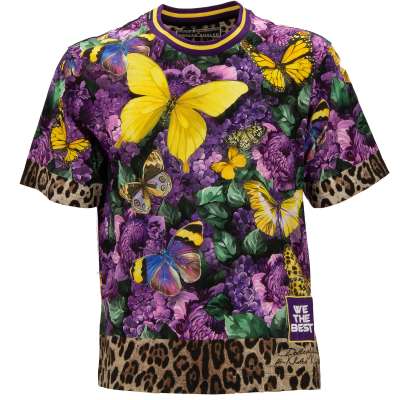 DJ Khaled Oversize T-Shirt mit Schmetterling und Leopard Print Lila Gelb