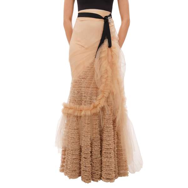Baroque style tulle skirt with black belt and glitter in black and beige by DOLCE & GABBANA