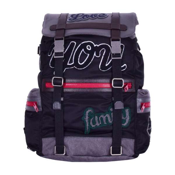 Rucksack aus Nylon, Canvas und Dauphine Leder mit Stickereien, vielen Fächern und Logo von DOLCE & GABBANA