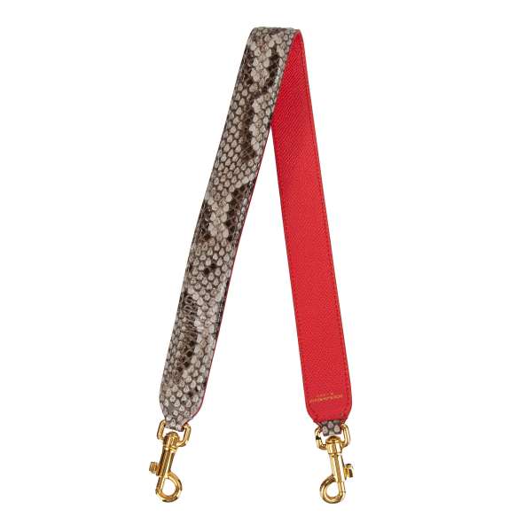 Dauphine and snake leather bag Strap / Handle in red, gray and gold by DOLCE & GABBANA