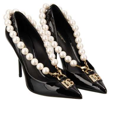 Perlen Kette DG Logo Lackleder Pumps KATE Schwarz 38 8 