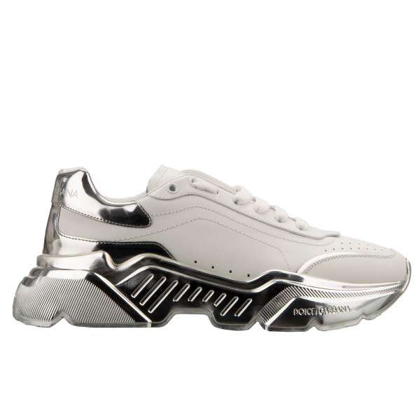 Leather Lace Woman Sneaker DAYMASTER in metallic light green by DOLCE & GABBANA