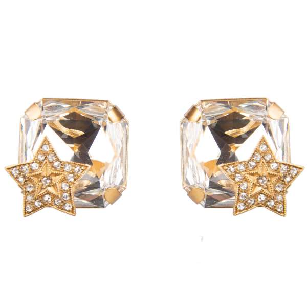 "Strass" Stella filigree Clip Earrings adorned with crystal embellished stars in gold by DOLCE & GABBANA