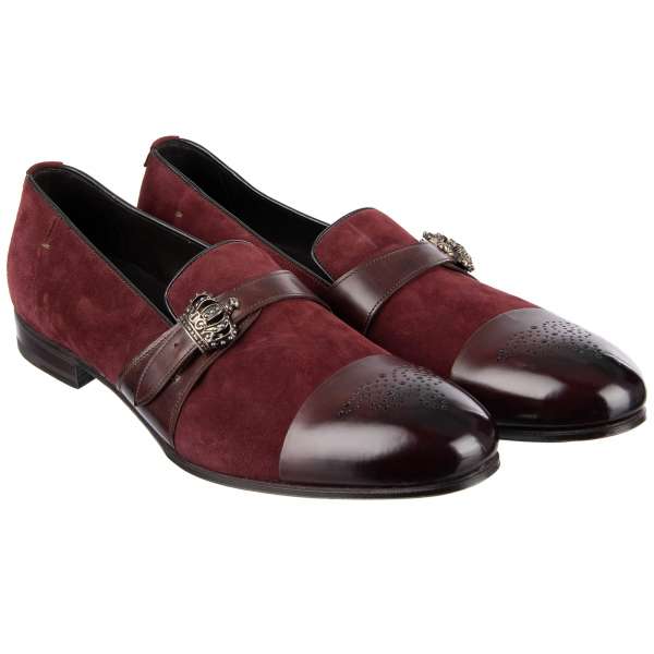 Suede and leather loafer LUKAS with decorative buckle with crown and logo by DOLCE & GABBANA