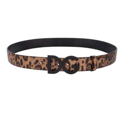 DG Logo Leopard Dauphine Leather Belt 105 42