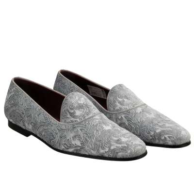 DG Logo Baroque Velvet Shoes Loafer Moccasins Gray 44 UK 10 US 11