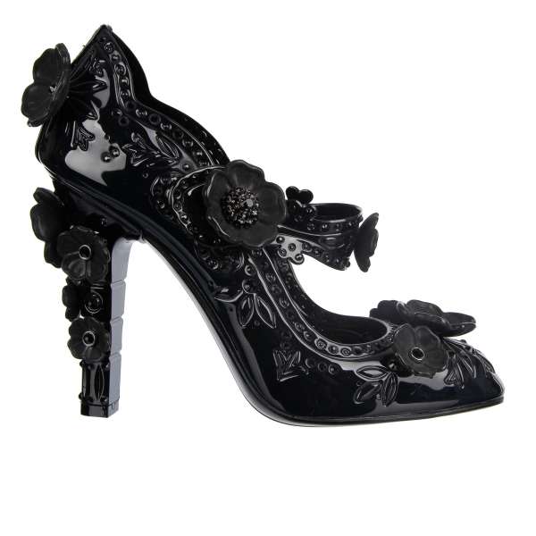 Cinderella Mary Jane Pumps BETTE made of PVC with rhinestones embroidery including wooden shoe stretchers by DOLCE & GABBANA Black Label